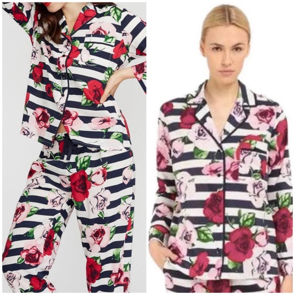 kate spade Other - Kate Spade NY NWT blue and pink floral striped pajama set L